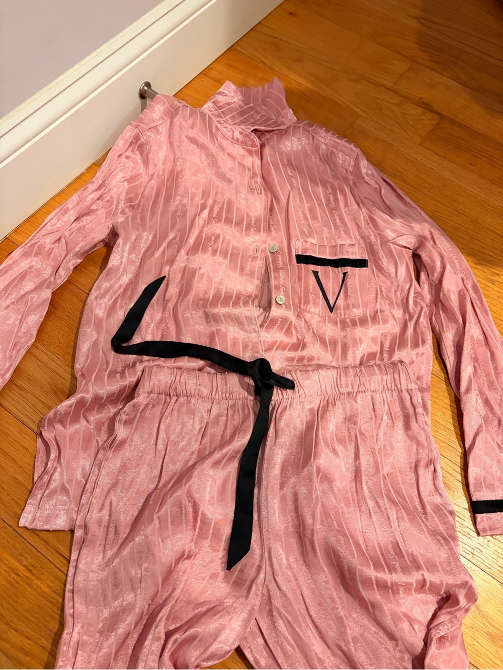 Victoria's Secret Light Pink Satin Pajama Top with Subtle Stripe
